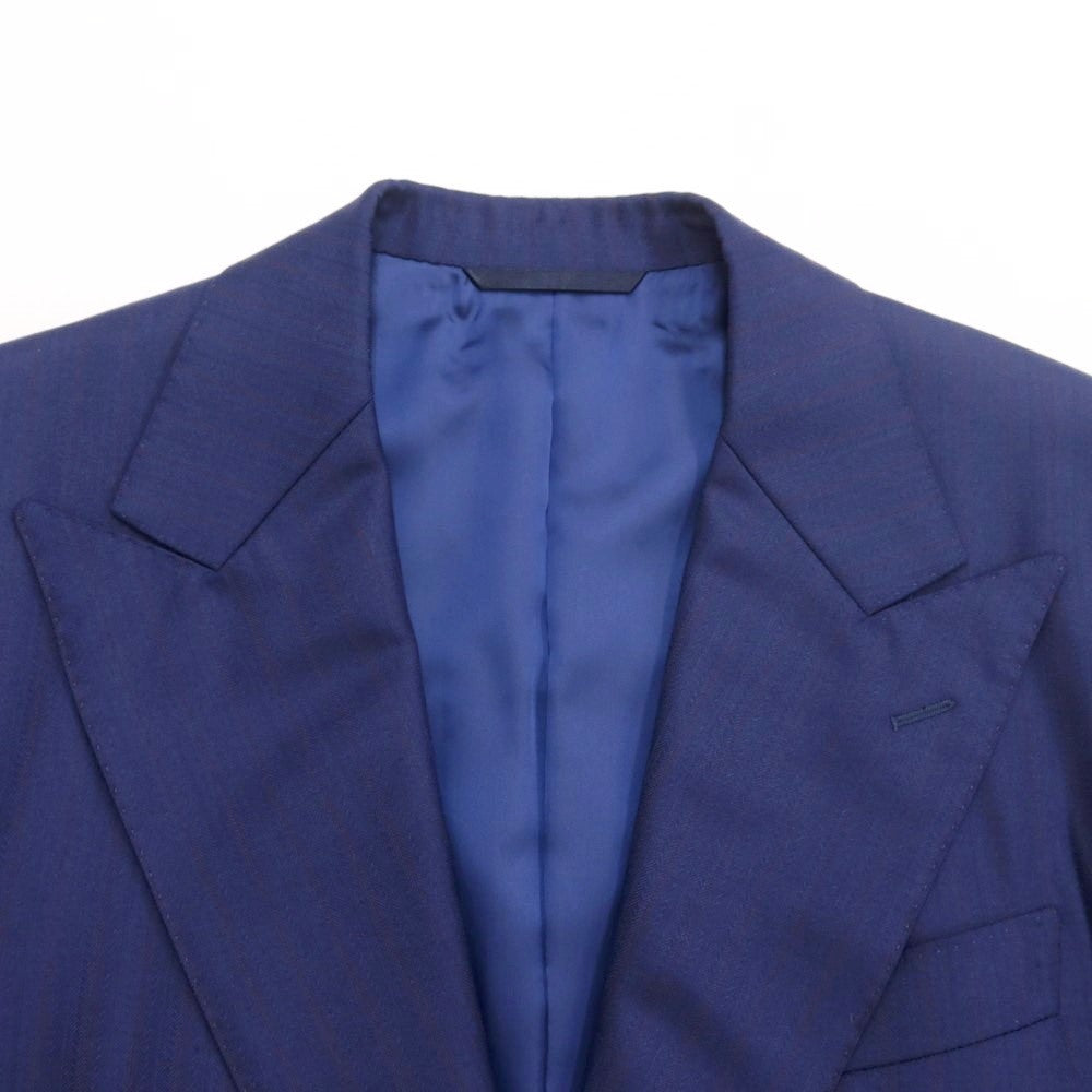 【中古】インベストメント クロージング INVESTMENT CLOTHING ウールカシミヤ ストライプ 2つボタンスーツ ネイビーブルーxマルーン【 表記なし(S位) 】【 状態ランクB 】【 メンズ 】