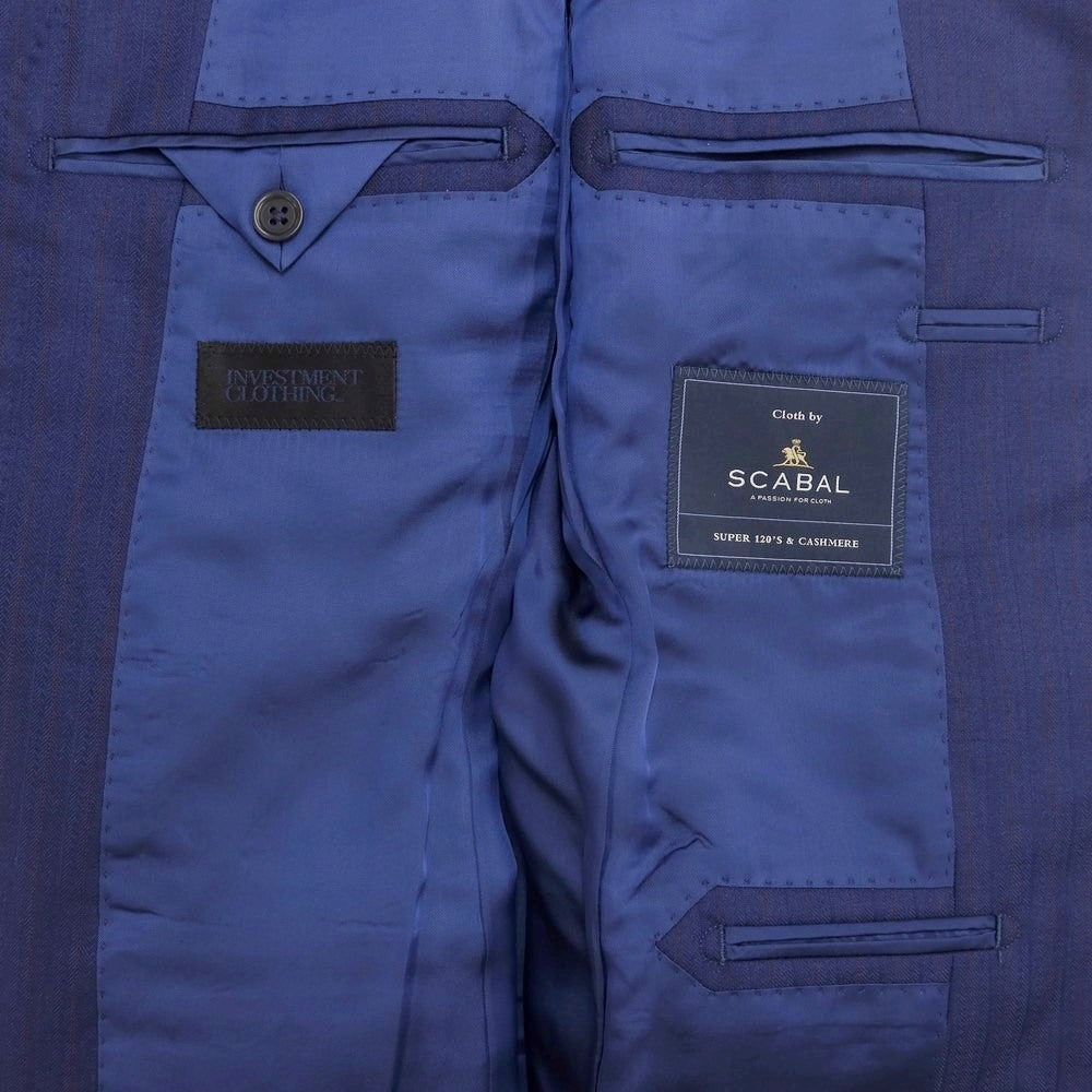 【中古】インベストメント クロージング INVESTMENT CLOTHING ウールカシミヤ ストライプ 2つボタンスーツ ネイビーブルーxマルーン【 表記なし(S位) 】【 状態ランクB 】【 メンズ 】