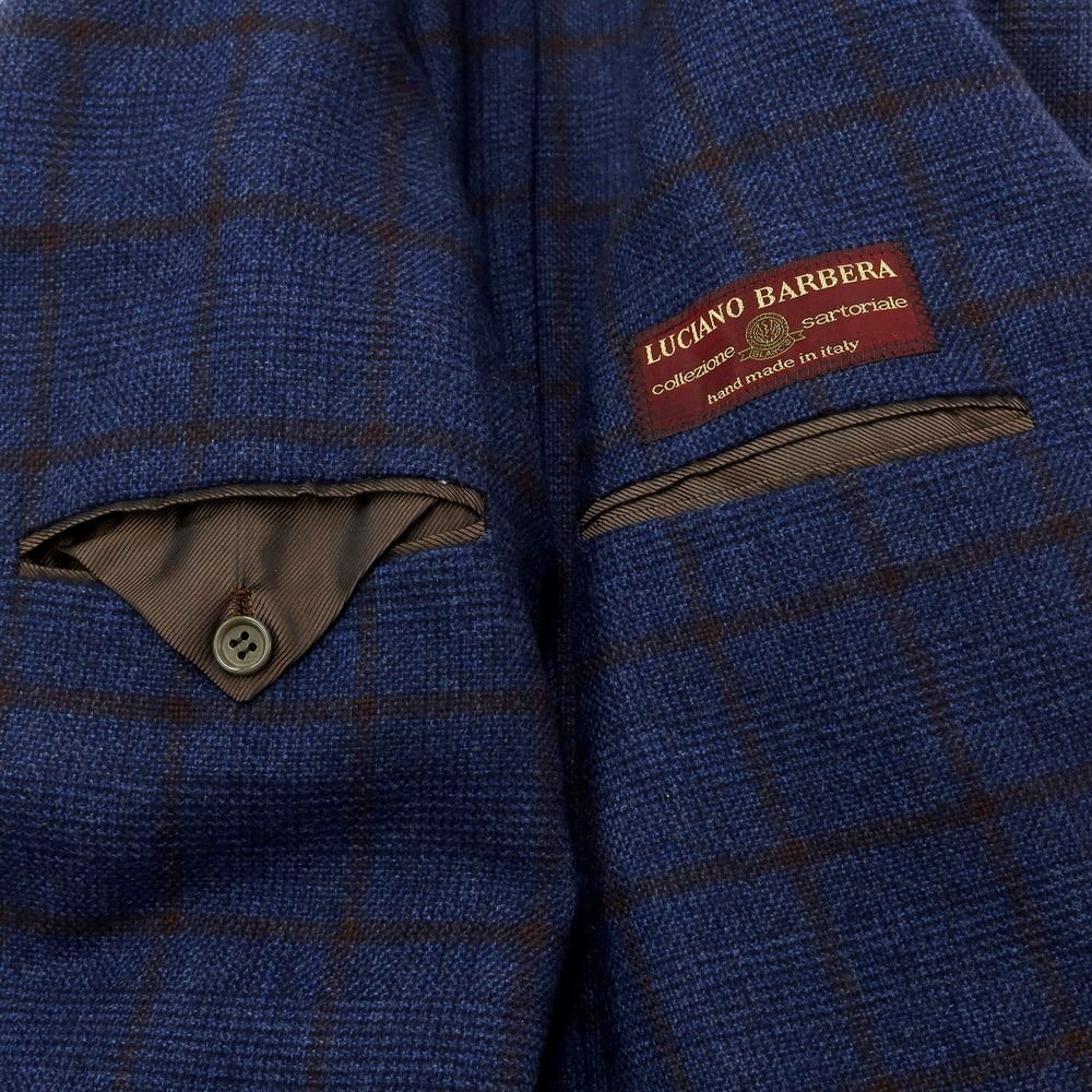 【中古】ルチアーノ バルベラ LUCIANO BARBERA ウール チェック テーラードジャケット ネイビーxブラウン【サイズ表記なし(L位)】【NVY】【A/W】【状態ランクC】【メンズ】【759894】
