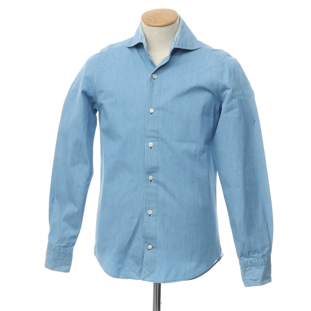finamore ホリゾンタルカラーシャツ カジュアルシャツ コットン S 水色約50cm袖丈