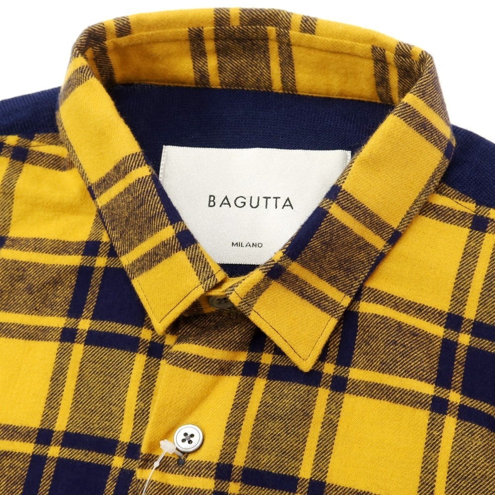 【新品】バグッタ Bagutta チェック コットンネル ウールニットシャツ イエローxネイビー【サイズ38】【YEL】【A/W】【状態ランクN】【メンズ】【759898】
