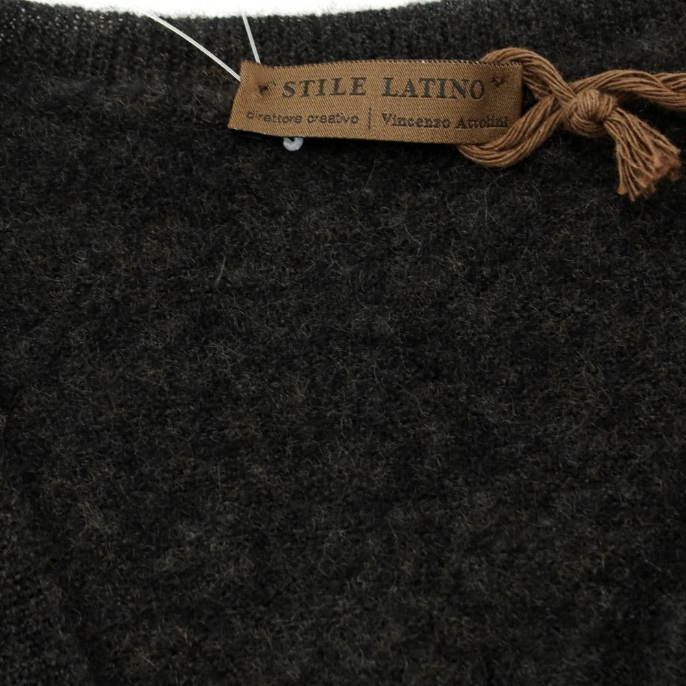 【新品】スティレ ラティーノ STILE LATINO カシミヤシルク チェック Vネックニット チャコールグレーxブラウン【 44 】【 状態ランクN 】【 メンズ 】