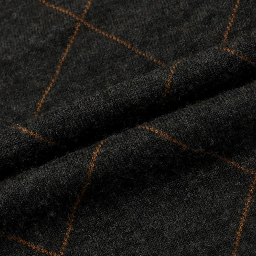 【新品】スティレ ラティーノ STILE LATINO カシミヤシルク チェック Vネックニット チャコールグレーxブラウン【 44 】【 状態ランクN 】【 メンズ 】