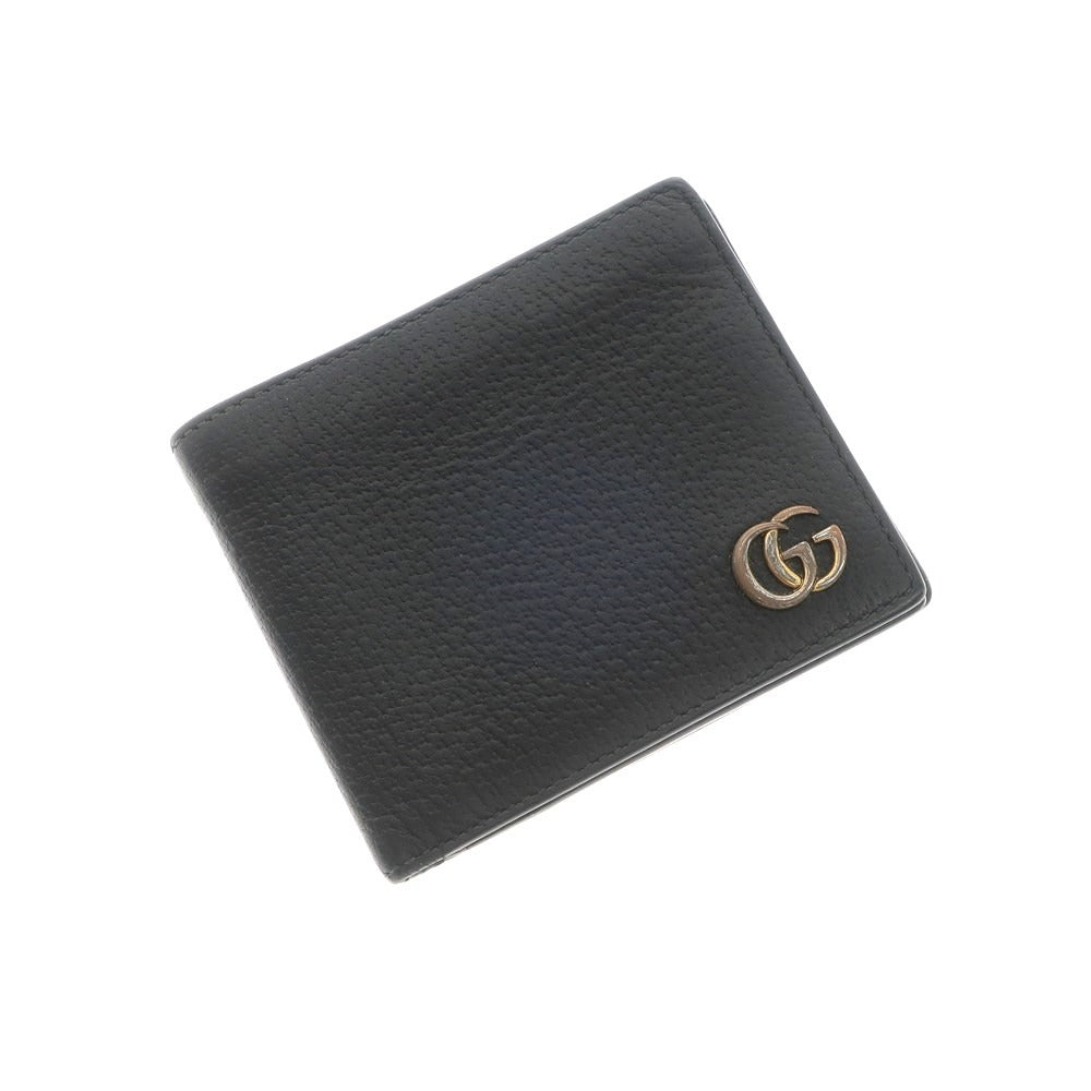 中古】グッチ GUCCI レザー 二つ折り財布 ブラック【 状態ランクC