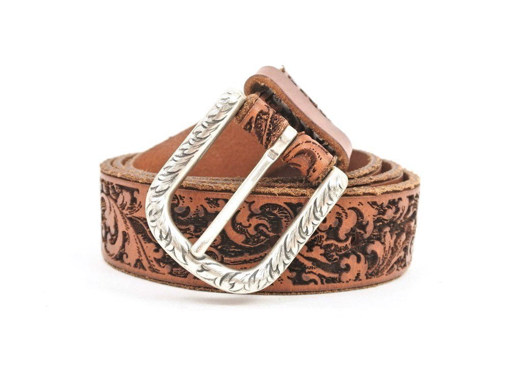 [New] Adriano Meneghetti ADRIANO MENEGHETTI Carved Leather Belt Brown [Size 95] [BRW] [S/S/A/W] [Condition Rank N] [Men&