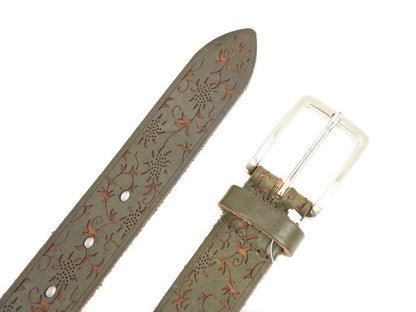 [New] BRUNO CENERE Embossed Leather Belt Khaki [Size 90] [GRN] [S/S/A/W] [Condition Rank N] [Men&