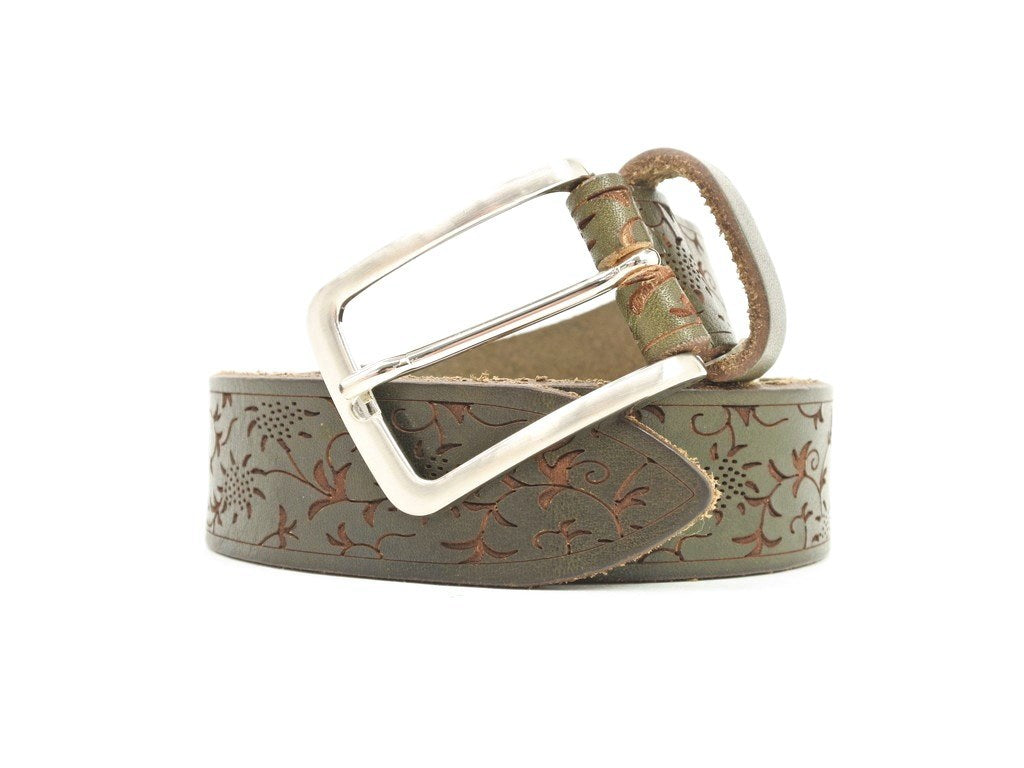 [New] BRUNO CENERE Embossed Leather Belt Khaki [Size 90] [GRN] [S/S/A/W] [Condition Rank N] [Men&