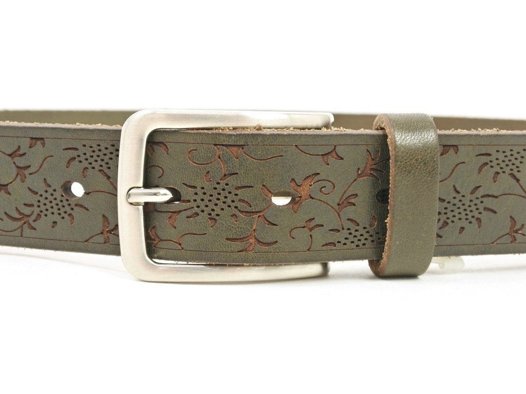 [New] BRUNO CENERE Embossed Leather Belt Khaki [Size 90] [GRN] [S/S/A/W] [Condition Rank N] [Men&