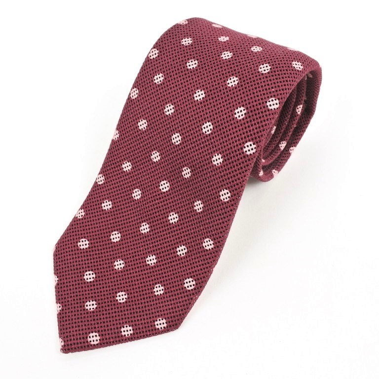 [New] Nicky Polka Dot Pattern Tri-Fold Cotton Tie Bordeaux x Pink [RED] [S/S/A/W] [Condition Rank N] [Men&