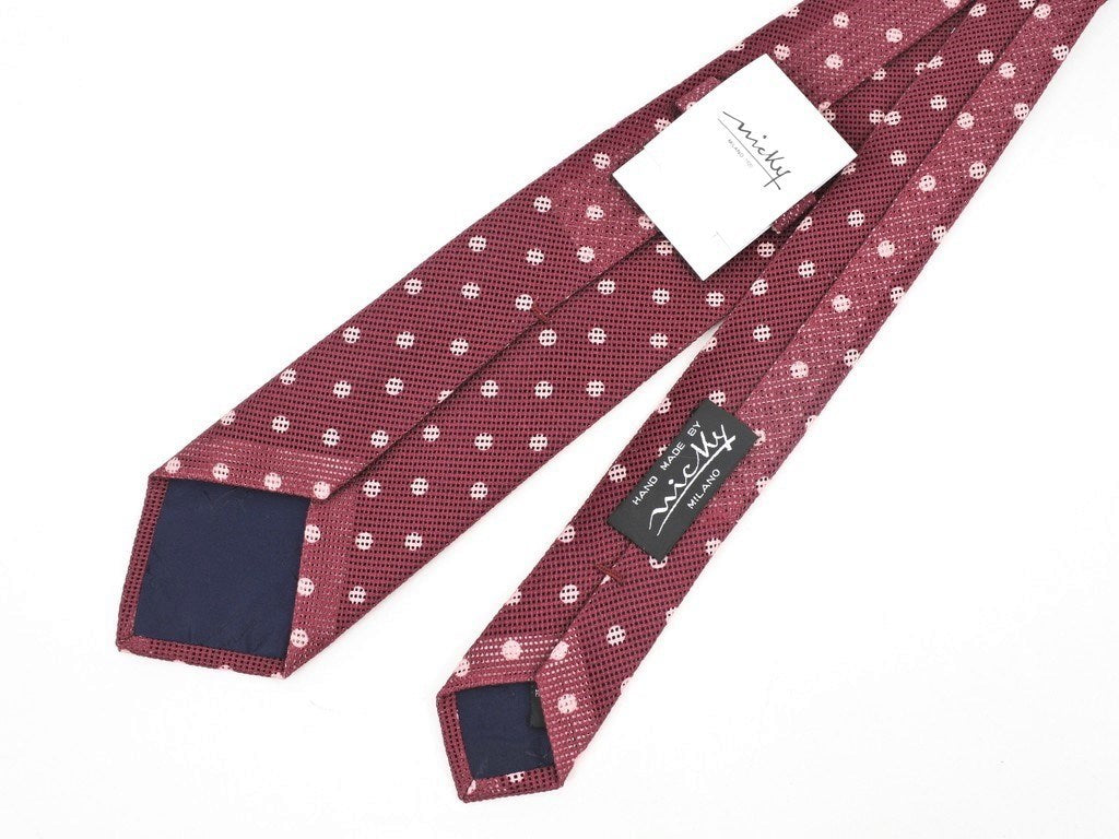 [New] Nicky Polka Dot Pattern Tri-Fold Cotton Tie Bordeaux x Pink [RED] [S/S/A/W] [Condition Rank N] [Men&