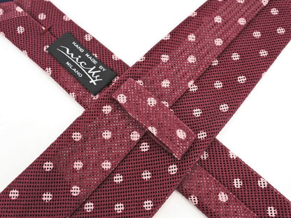 [New] Nicky Polka Dot Pattern Tri-Fold Cotton Tie Bordeaux x Pink [RED] [S/S/A/W] [Condition Rank N] [Men&