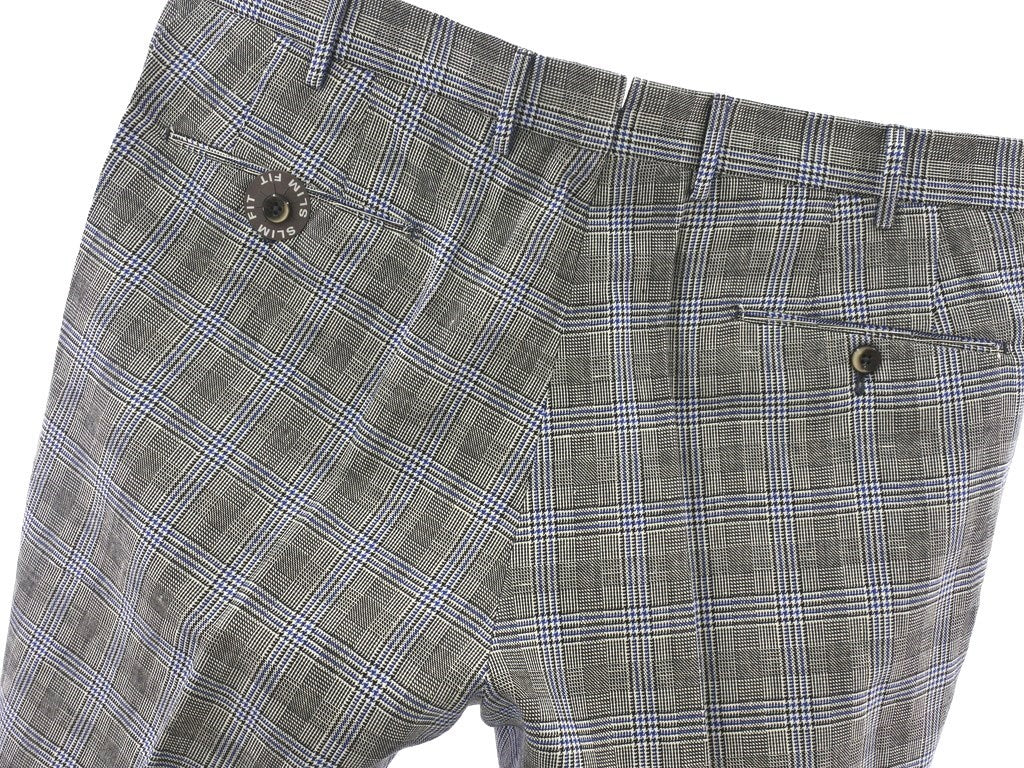 [New] PT01 Glen Check Pattern Linen Cotton Slacks Pants Black x White [Size 54] [GRY] [S/S] [Condition Rank N] [Men&