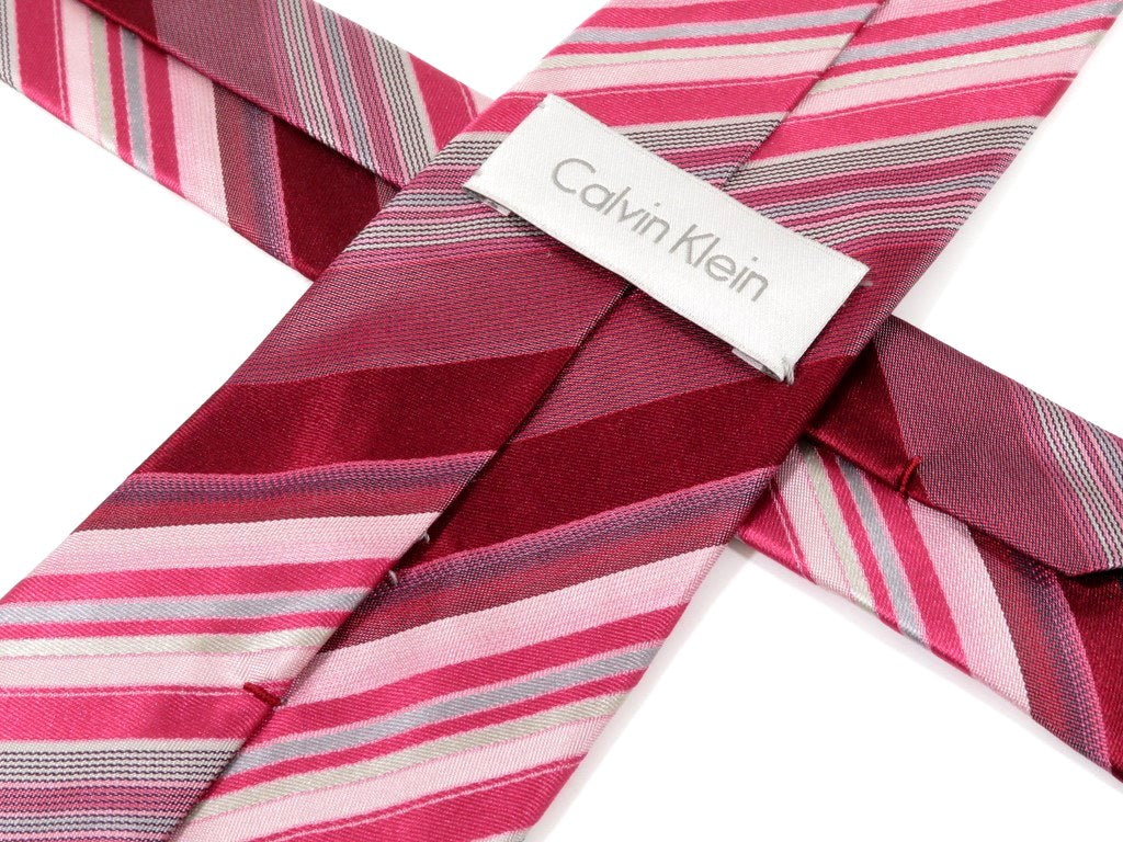 [Used] Calvin Klein Striped 3-fold Silk Tie Red x Pink [RED] [S/S/A/W] [Condition Rank B] [Men&