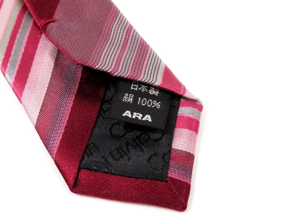 [Used] Calvin Klein Striped 3-fold Silk Tie Red x Pink [RED] [S/S/A/W] [Condition Rank B] [Men&