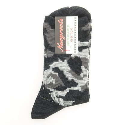 【新品】ネイビールーツ NAVY ROOTS カモフラージュ×ボーダー コットンアクリル ソックス チャコールxグレー【 25-27cm 】【 状態ランクN 】【 メンズ 】[APD]