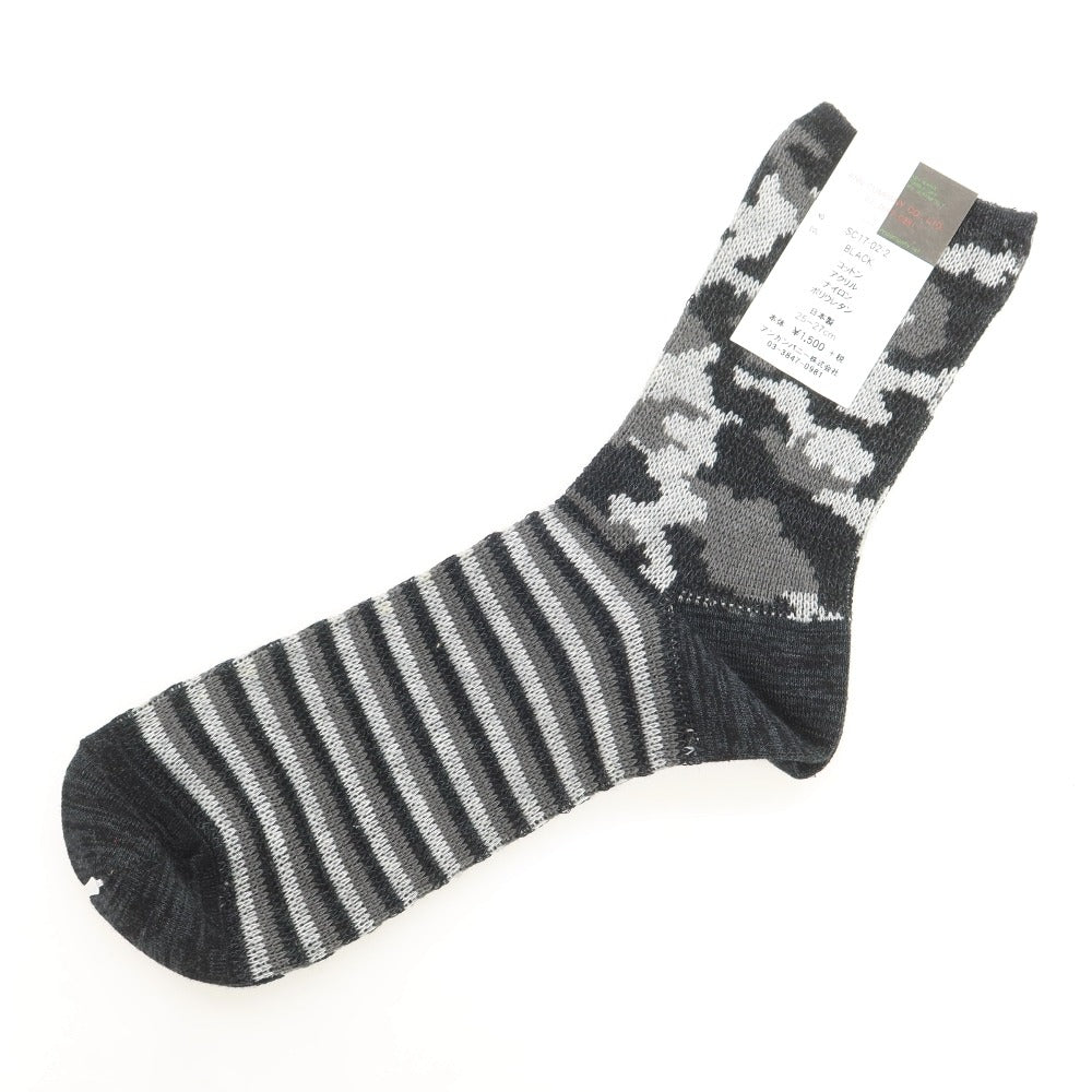 【新品】ネイビールーツ NAVY ROOTS カモフラージュ×ボーダー コットンアクリル ソックス チャコールxグレー【 25-27cm 】【 状態ランクN 】【 メンズ 】[APD]