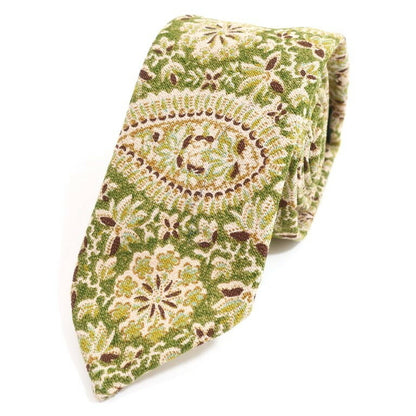 [New] Belvest Paisley Pattern Sfoderata Cotton Necktie Moss Green x Beige x Brown [GRN] [S/S] [Condition Rank N] [Men&