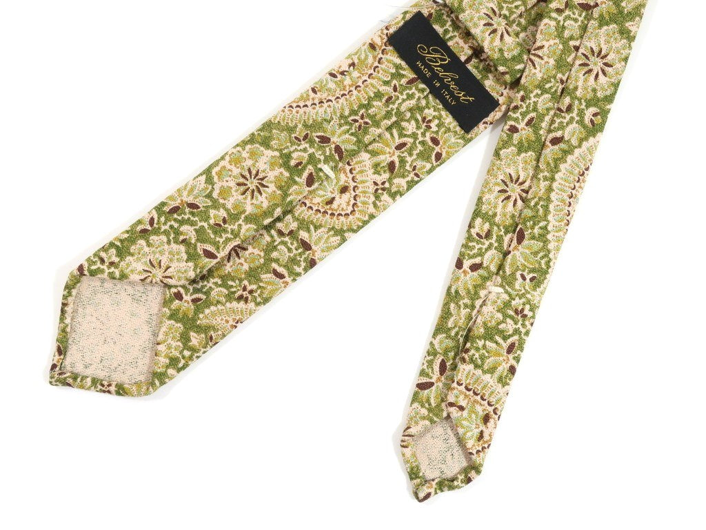 [New] Belvest Paisley Pattern Sfoderata Cotton Necktie Moss Green x Beige x Brown [GRN] [S/S] [Condition Rank N] [Men&