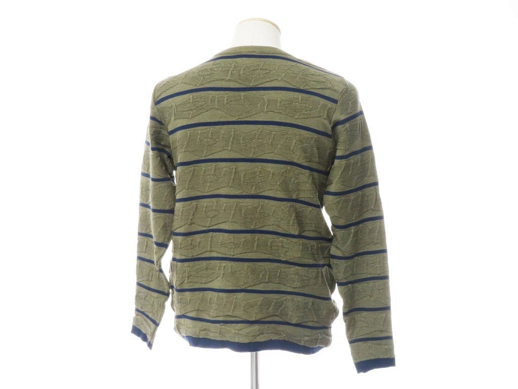 [Used] SNSHERNING Mercerized Cotton Striped Crew Neck Knit, Olive x Navy [Size S] [GRN] [S/S] [Condition Rank B] [Men&