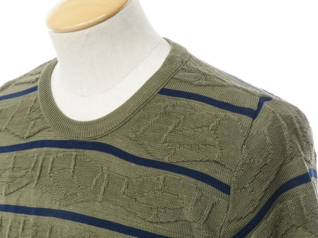 [Used] SNSHERNING Mercerized Cotton Striped Crew Neck Knit, Olive x Navy [Size S] [GRN] [S/S] [Condition Rank B] [Men&