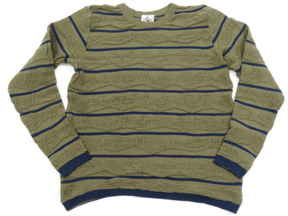 [Used] SNSHERNING Mercerized Cotton Striped Crew Neck Knit, Olive x Navy [Size S] [GRN] [S/S] [Condition Rank B] [Men&