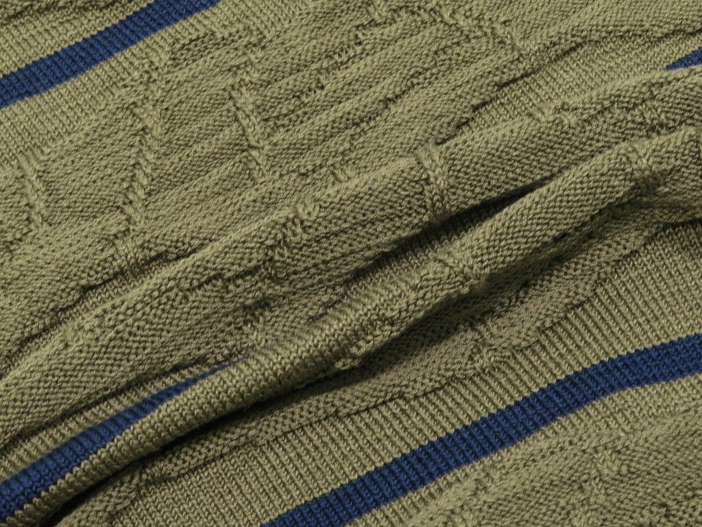 [Used] SNSHERNING Mercerized Cotton Striped Crew Neck Knit, Olive x Navy [Size S] [GRN] [S/S] [Condition Rank B] [Men&