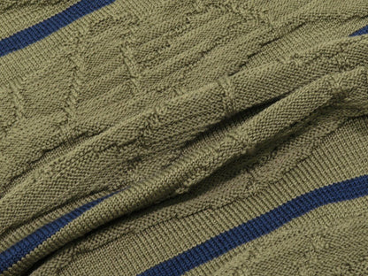 [Used] SNSHERNING Mercerized Cotton Striped Crew Neck Knit, Olive x Navy [Size S] [GRN] [S/S] [Condition Rank B] [Men&