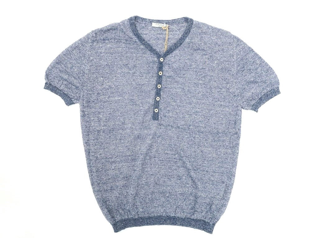 [New] CIRCOLO 1901 Linen Cotton Short Sleeve Henley Knit Blue [Size XS] [BLU] [S/S] [Condition Rank N] [Men&