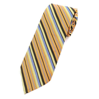 [Used] PIOMBO 3-fold striped silk tie in orange brown and yellow [BRW] [S/S/A/W] [Condition: A] [Men&