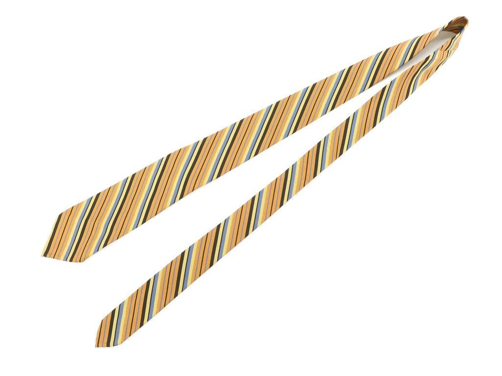 [Used] PIOMBO 3-fold striped silk tie in orange brown and yellow [BRW] [S/S/A/W] [Condition: A] [Men&