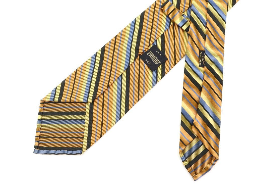 [Used] PIOMBO 3-fold striped silk tie in orange brown and yellow [BRW] [S/S/A/W] [Condition: A] [Men&