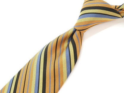 [Used] PIOMBO 3-fold striped silk tie in orange brown and yellow [BRW] [S/S/A/W] [Condition: A] [Men&