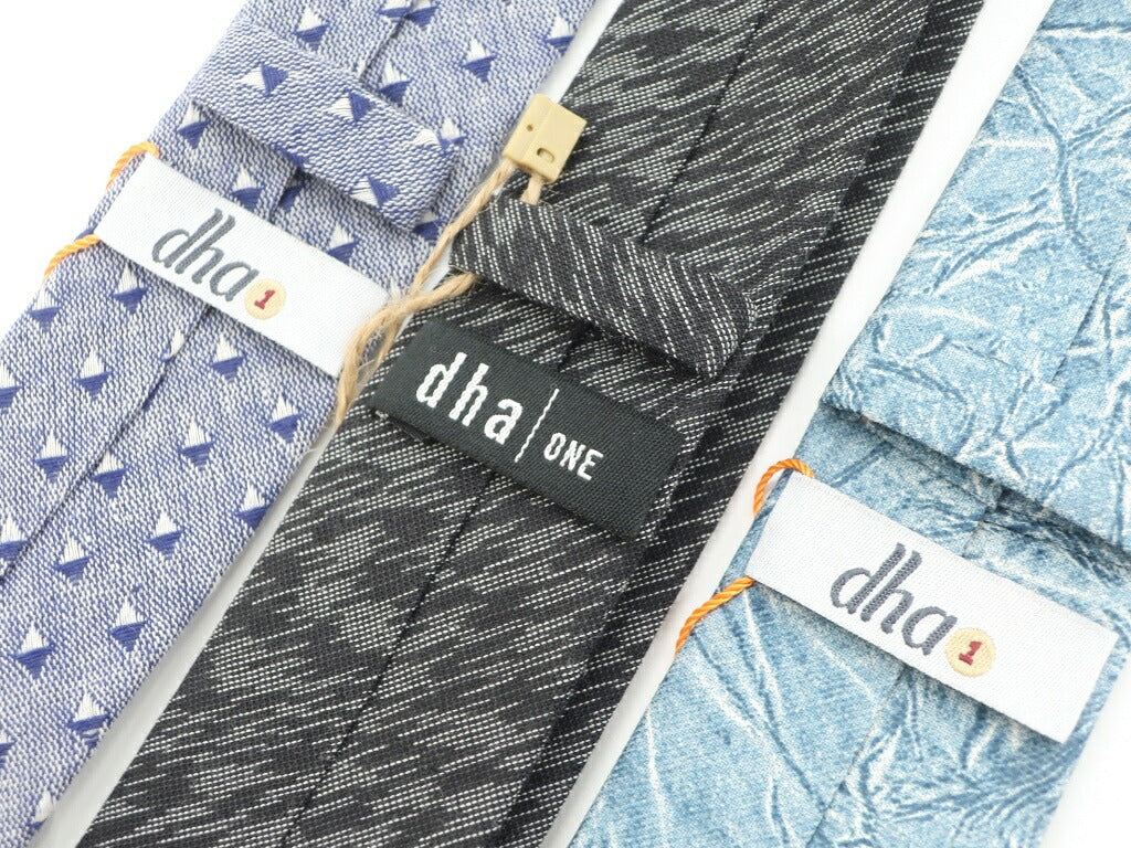 [Used] [Unused] dha1 3-fold cotton linen narrow tie, set of 3, navy, black, blue-green [NVY] [S/S/A/W] [Condition Rank S] [Men&