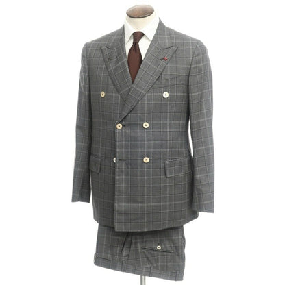 [New] ISAIA SANITA Wool Check Double-breasted Suit Dark Grey [Size 50] [GRY] [S/S] [Condition Rank N] [Men&