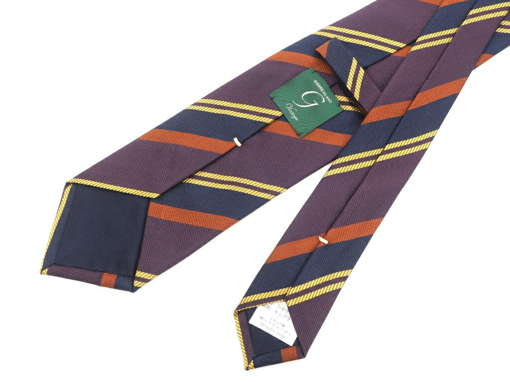 [New] GIERRE MILANO 3-fold striped silk tie, dark purple x navy [PUP] [S/S/A/W] [Condition rank N] [Men&