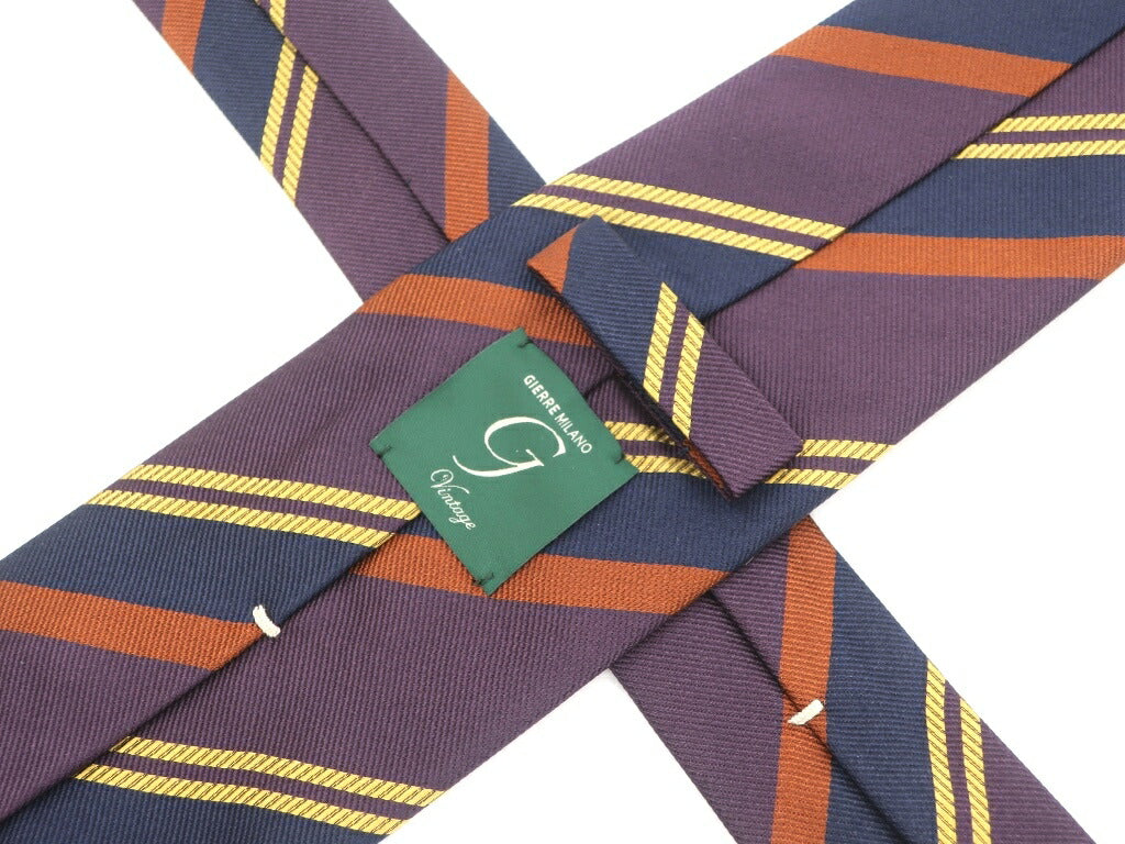 [New] GIERRE MILANO 3-fold striped silk tie, dark purple x navy [PUP] [S/S/A/W] [Condition rank N] [Men&