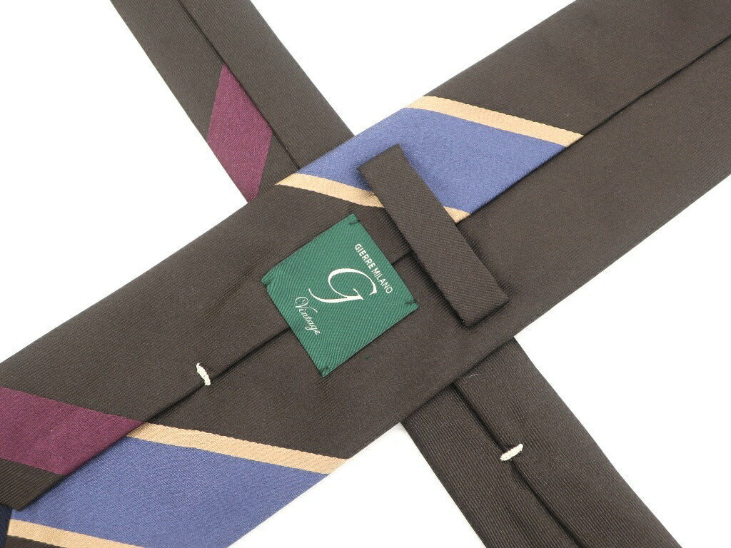 [New] GIERRE MILANO 3-fold striped silk tie, dark brown [BRW] [S/S/A/W] [Condition rank N] [Men&