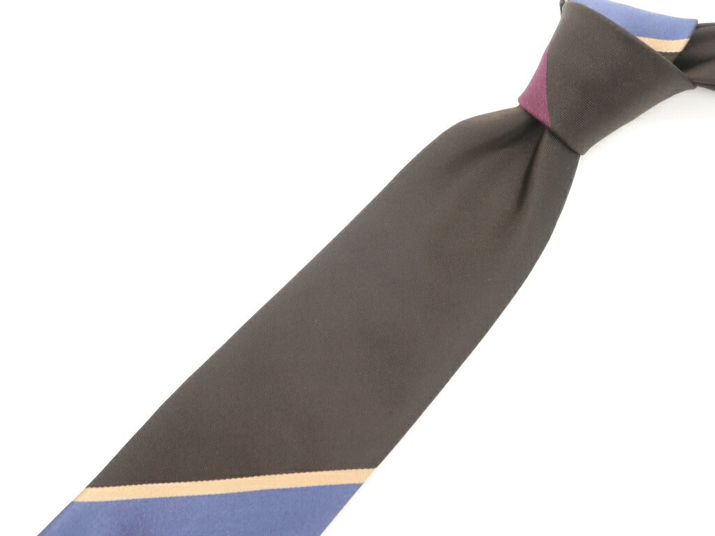 [New] GIERRE MILANO 3-fold striped silk tie, dark brown [BRW] [S/S/A/W] [Condition rank N] [Men&