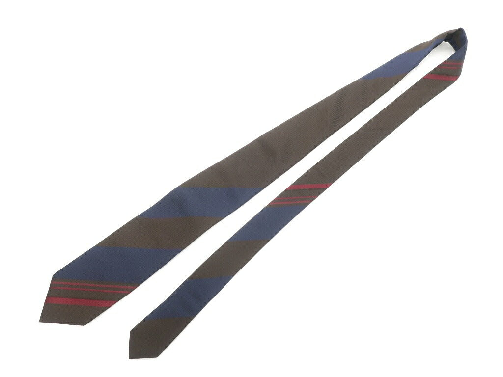 [New Outlet] GIERRE MILANO 3-fold panel stripe silk tie, dark brown x navy [BRW] [S/S/A/W] [Condition Rank N-] [Men&