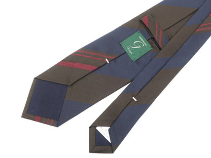 [New Outlet] GIERRE MILANO 3-fold panel stripe silk tie, dark brown x navy [BRW] [S/S/A/W] [Condition Rank N-] [Men&