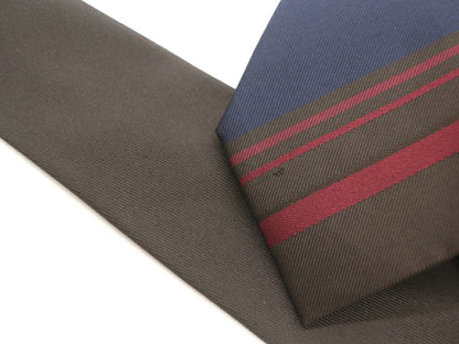 [New Outlet] GIERRE MILANO 3-fold panel stripe silk tie, dark brown x navy [BRW] [S/S/A/W] [Condition Rank N-] [Men&