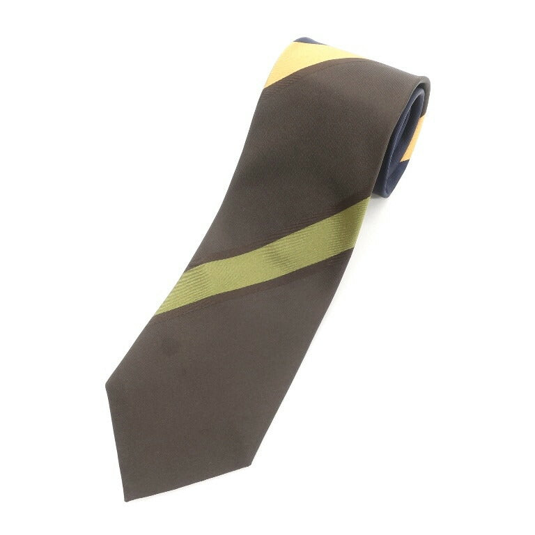 [New Outlet] GIERRE MILANO 3-fold panel stripe silk tie, navy x dark brown [NVY] [S/S/A/W] [Condition Rank N-] [Men&