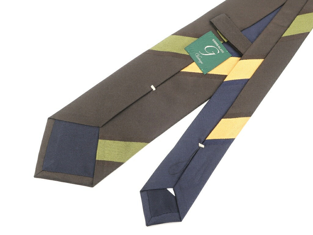 [New Outlet] GIERRE MILANO 3-fold panel stripe silk tie, navy x dark brown [NVY] [S/S/A/W] [Condition Rank N-] [Men&