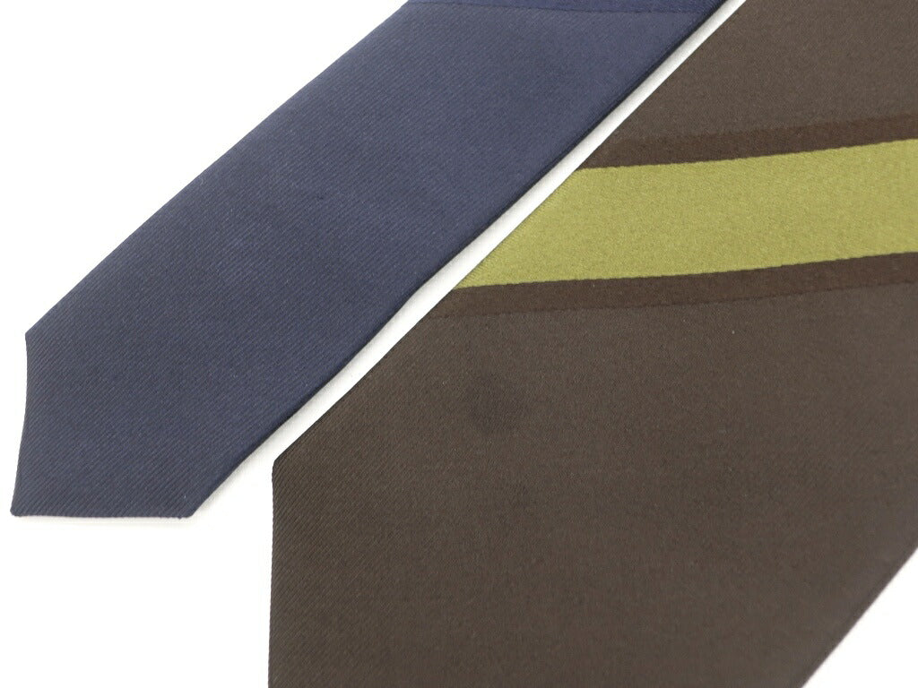 [New Outlet] GIERRE MILANO 3-fold panel stripe silk tie, navy x dark brown [NVY] [S/S/A/W] [Condition Rank N-] [Men&