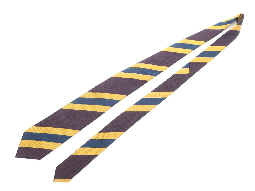 [New] GIERRE MILANO 3-fold striped silk tie, dark purple x yellow [PUP] [S/S/A/W] [Condition Rank N] [Men&