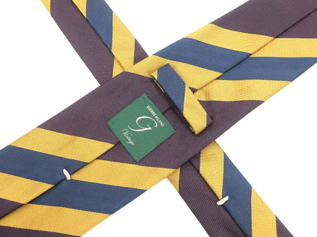 [New] GIERRE MILANO 3-fold striped silk tie, dark purple x yellow [PUP] [S/S/A/W] [Condition Rank N] [Men&