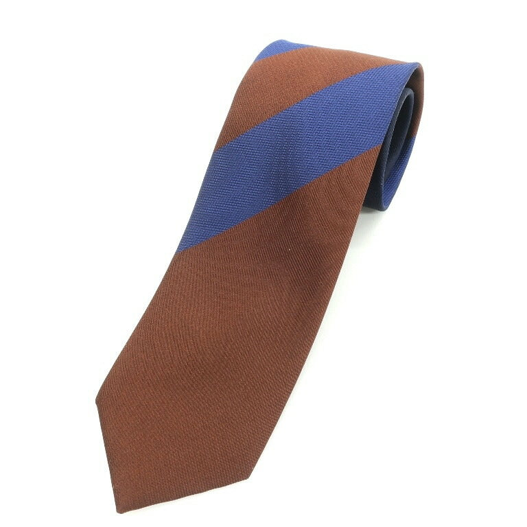 [New] GIERRE MILANO 3-fold panel stripe silk tie, navy x brown [NVY] [S/S/A/W] [Condition rank N] [Men&