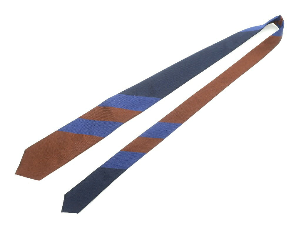 [New] GIERRE MILANO 3-fold panel stripe silk tie, navy x brown [NVY] [S/S/A/W] [Condition rank N] [Men&