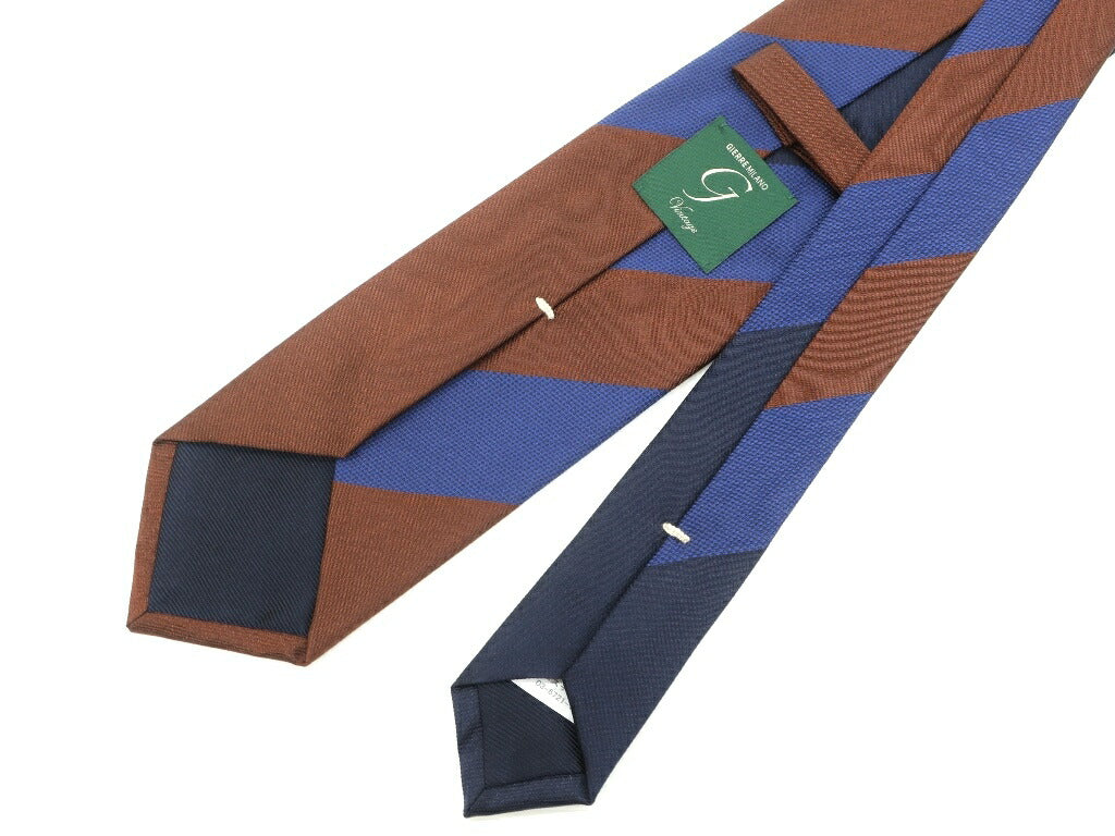 [New] GIERRE MILANO 3-fold panel stripe silk tie, navy x brown [NVY] [S/S/A/W] [Condition rank N] [Men&