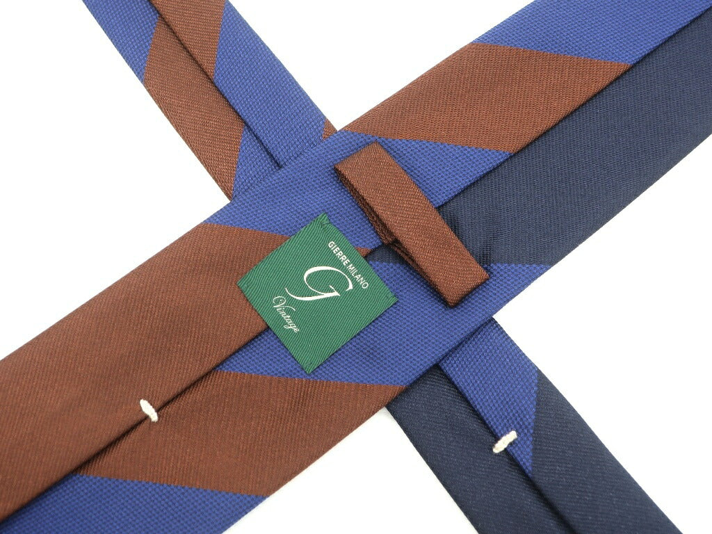 [New] GIERRE MILANO 3-fold panel stripe silk tie, navy x brown [NVY] [S/S/A/W] [Condition rank N] [Men&